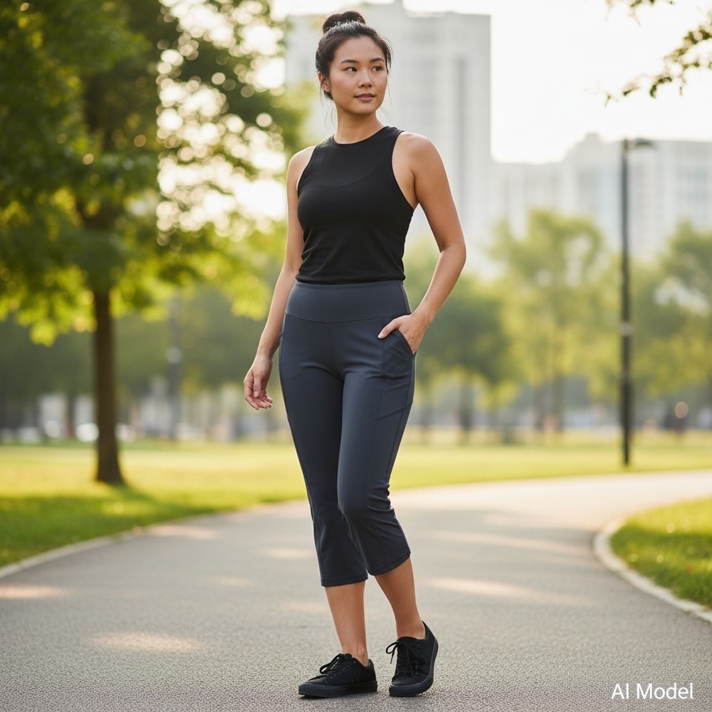 Willit Capri Leggings Women Large Dark Gray Athletic Yoga Pants with Pockets